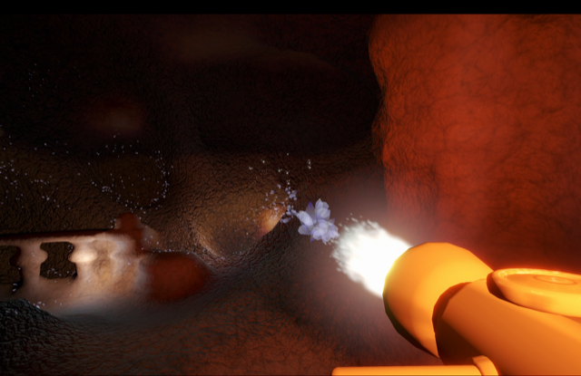 A carving beam hits solid rock, uncovering a crystal