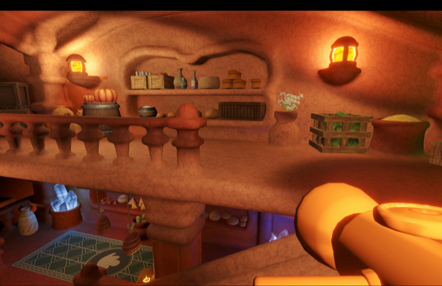 A fully furnished, cozy dwarven room